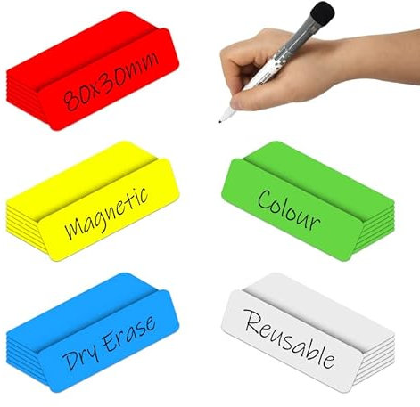 MVISUAL Magnetstreifen Beschreibbar 80 x 30 mm, 40 Stück, Magnetschilder Zum Beschriften, Magnet Etiketten, Für Whiteboard,Kühlschränke,Metallschränke und Regaletiketten