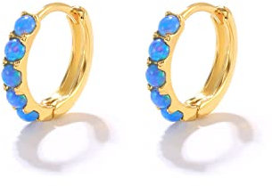 SILBERTALE Opal Creolen Ohrringe Gold Silber 925 Mit Weiß/Blauer Opal Kleinen Creolen Vergoldet Nickelfreie Ohrringe 6/8/10mm