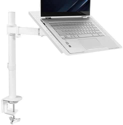 VIVO Single Laptop Notebook Desk Mount Stand, Fully Adjustable Extension with C-clamp, White, STAND-V001LW