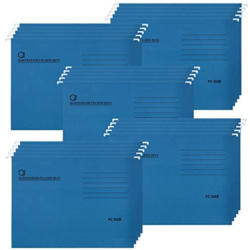 Foolscap Hängemappen, 25 Stück Hängeregister Mappen aus Recyceltem Karton mit Registerkarten und Karteneinsätzen, Hängeregistraturen für Büro und Schule, Blau
