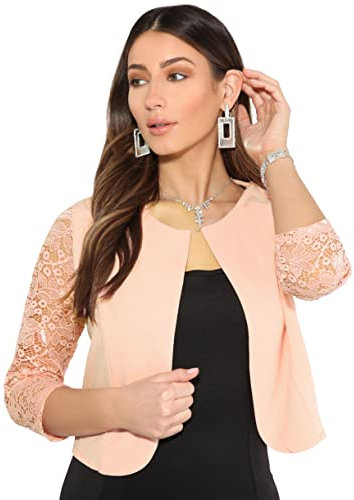 Krisp Offene Kurzjacke mit 3/4-Ärmeln aus Spitze (Rosa, 48) (9330-PNK-20)