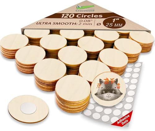 120 Small Wooden Circles for Craft - Blank Wooden Discs 25mm - Small Wood Discs for Crafts