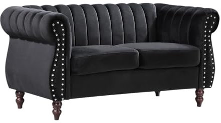 Vente-unique-Chesterfield-Sofa - 2-Sitzer - Samt - Schwarz - Trumbo