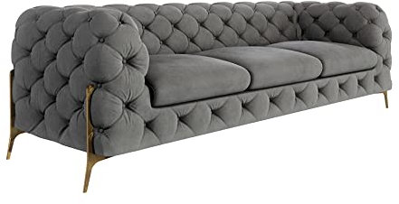S-Style Möbel Milton Sofa 3-Sitzer Chesterfield-Sofa für Wohnzimmer Lounge Couch mit verchromten Füßen Möbel Freistehende Polster Sofas & Couches Couchgarnitur Grau 243 x 73 x 100 cm