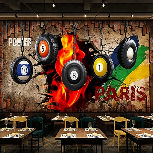 Schwarze Acht-Billard-Flamme Fototapete, Zerbrochene Wand, Brennendes Graffiti Wandtapete, Wandbild Dekoration - für Zimmer Küchen die Mauer 200 x 140 cm