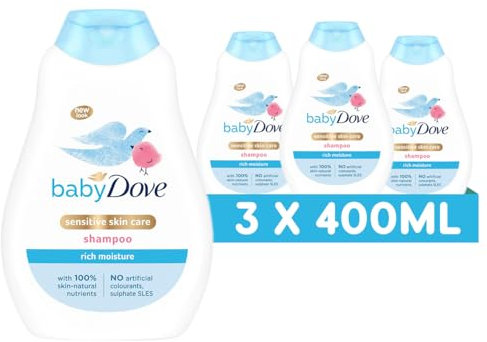 Baby Dove Rich Moisture Shampoo - Soothing & Gentle for Newborns & Infants, Tear-Free with Mild Fragrance, Perfect for Sensitive & Dry Scalp, Skin Care Essentials, For Daily Use - 400ml, Pack of 3