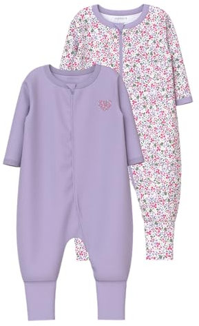 NAME IT Baby - Mädchen Nbfnightsuit 2p Zip Ff Petit Flower Noos Schlafanzug, Pastel Lilac, 80 EU