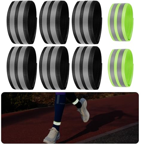 LFBEST 8 Stück Reflektorband, Reflektorbänder für Outdoor Jogging, Hosenklammer Fahrrad, Reflektorbänder mit Klettverschluss und Starken Reflektorstreifen, für Wandern Motorradfahren oder Laufen