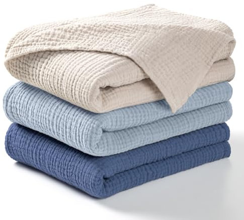 lulumoon Baby Pucktuch Musselin Decke - Baumwolle Dünne Atmungsaktive Babydecke - Baby Swaddle Decke Tücher für Junge und Mädchen 3er-Pack (Marineblau)