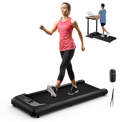 GYMAX Tapis de Course, Tapis de Marche avec Télécommande & Écran LED, Tapis Roulant 1300KW, Walking Pad pour Maison/Bureau, Déplacement Facile avec roulettes, Charge 120KG