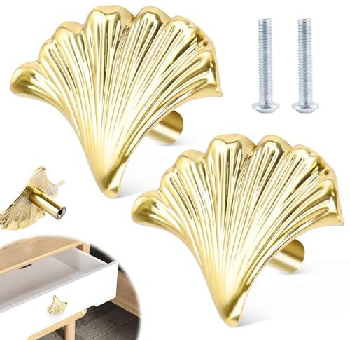 GUOSIYAO Poignee De Meuble Boutons De Placard Vintage Bouton Feuille D'or Poignée Poignées D'armoire Armoires Anneau De Poignée Pour Armoire Tiroir Bibliothèque Meubles Classiques 2Pcs (Gold)