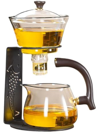 MYBAQ, Service à thé semi-automatique en verre, bouilloire à thé magnétique, service à thé en verre Kung Fu, service à thé en verre résistant à la chaleur, pour infuser des thés en vrac et des fleurs