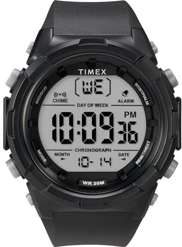 Timex Sport Herren-Armbanduhr, 50 mm, schwarzes Kunstharzarmband, digitales Zifferblatt, schwarzes Gehäuse TW5M61900