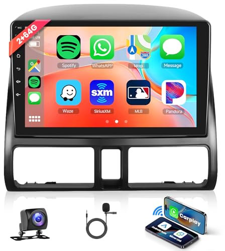 2G+64G Android Autoradio 2 Din für Honda CRV 2001-2006 mit Wireless Apple Carplay Android Auto Navi GPS WiFi 9 Zoll Autoradio mit Mirror Link Bluetooth FM/RDS DAB/OBD/DVR/HiFi/SWC Rückfahrkamera