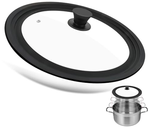 Couvercle Universel Noir 3 Tailles, Couvercle universel en verre pour casseroles et poêles Ø 28/30/32cm en Silicone Résistant à Chaleur et Trou Vapeur, pour Casseroles et Poêles