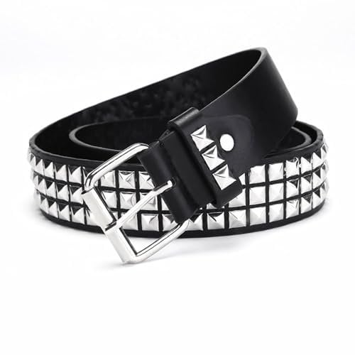 MIVAIUN Nietengürtel Rock Nieten Gürtel PU Leder Punk Gürtel mit Hellen Pyramiden-Nieten,Rock Punk Gothic Ledergürtel Pyramidennietengürtel Für Jeanshosen Rockwear Damen/Herren (Schwarz)
