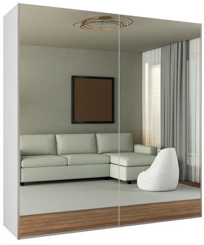 SLIDING WARDROBE 4U Perth Free Standing Full Double Mirror Sliding Door Wardrobe (White, 150cm)