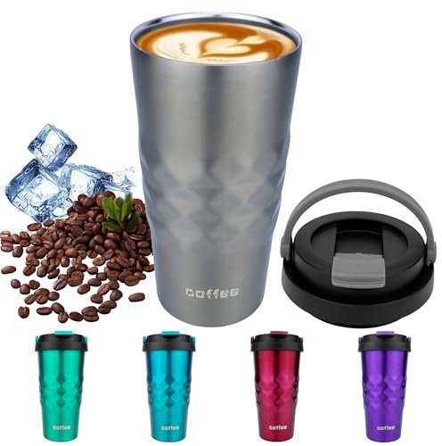 Disoza 500 ml Thermobecher Kaffee to go Kaffeebecher Thermobecher Travel Coffee Mug Kaffeebecher to go Grau Thermo Becher mit Deckel Termokaffeebecher Thermotasse Trinkbecher mit Deckel