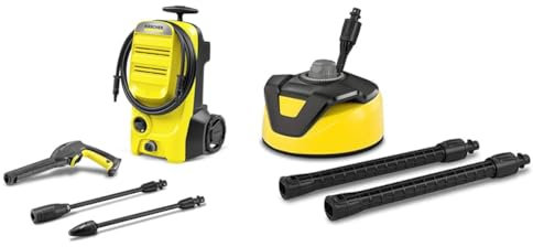 Kärcher K 4 Classic Pressure Washer, Pressure: max. 130 bar, Flow Rate: 420 l/h & T-Racer T 5 Surface Cleaner (Splash Protection, for Large Areas, Two Flat Jet nozzles