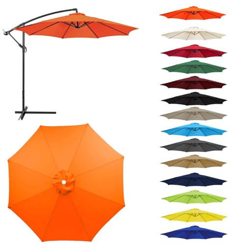 HonunGron Auvent De Remplacement pour Parasol 2,0/2,3/2,5/2,7m/3,0m, 6 Baleines/8 Baleines Toile De Parasol Déporté Remplacement pour Cour,Jardin,Plage, Protection UV 50+ (3.0m-8 Ribs,Orange)