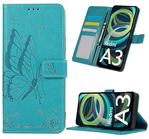 Fyriswho Coque pour Xiaomi Redmi A3 4G Étuis, Flip Rabat Folio Cuir PU Portefeuille Magnétique Emplacements Cartes Stand Feature Housse pour Xiaomi Redmi A3 4G (6.71) - Bleu