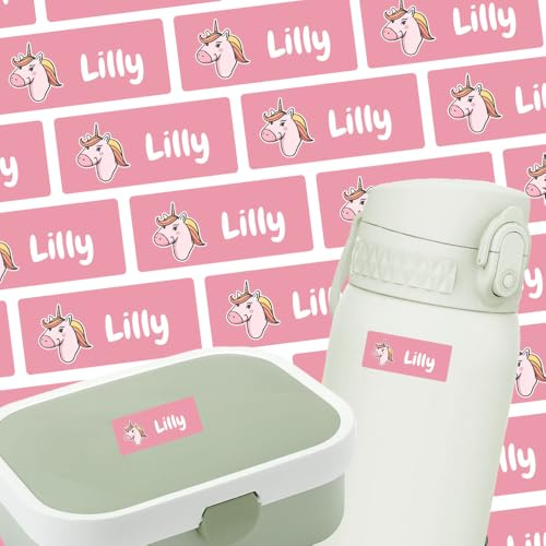 Etiketten mit Einhorn-Motiv für Trinkflasche & Co (81 Sticker) – Namensetiketten für deine Flasche oder Brotdose – Geeignet für die Waschmaschine, Spülmaschine, Geschirrspüler – 30 x 13 mm