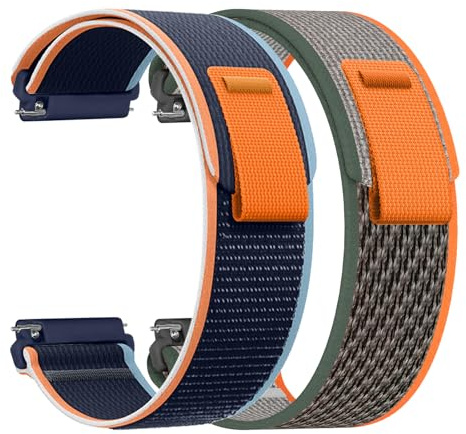 CeiBand Correa para 20 mm 22 mm, [ 2 Piezas ] Nylon Pulsera de Deportivo Ajustable, Universal Banda, Muñequeras para Hombres Mujer - Naranja Azul + Naranja Gris