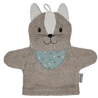 Sterntaler Waschhandschuhe Katze Lilly - Frottee Babywaschhandschuh aus saugfähiger, weicher Baumwolle, sorgt für Spaß beim Baden und Duschen - Baby und Kinder Waschlappen, grau