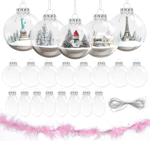 Agoer Weihnachtskugeln zum Befüllen 2 Größen, 16er Durchsichtige Christbaumkugel Personalisiert Weihnachtskugeln Selbst Gestalten, DIY Basteln Weihnachtsbaumschmuck mit Aufklebern und Farbband