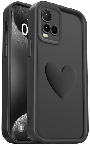 PanXCase Cover per Vivo Y21 / Y33S 4G / Y21S - Custodia 3D Heart Disegni Cute Silicone, Protezione Fotocamera Ragazze Donne Antiurto Antigraffio Case (Black)