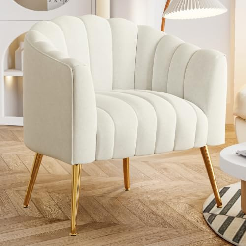 SEYNAR Sessel, Modern Sessel Wohnzimmer, Gepolsterter Loungesessel, Mid Century Armchair, Einzelsessel aus Samt, Einzelsofa in Kürbisform, für Wohnzimmer und Schlafzimmer,Beige