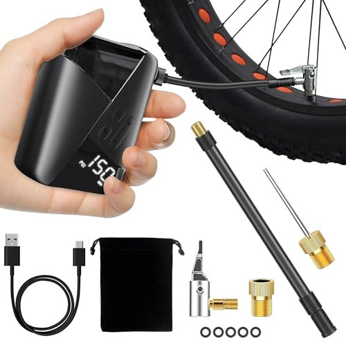 NAYAINOVA Mini Inflador Bicicletas Electrico, 150 PSI, Mini Bomba de Aire Bicicleta Electrica para Válvula Schrader y Presta, Hinchador Electrico Bicicleta Portatil, Bomba Electrica Bicicleta