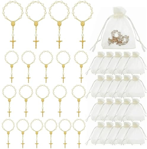 CZAYEFNH Gastgeschenk Taufe Exquisite Kreuz Kette Rosenkranz, Einladungskarten und Gastgeschenke Hochzeit Ideal als Rosenkranz Katholisch und Rosenkranz Auto Perfekt für Hochzeiten und Taufen