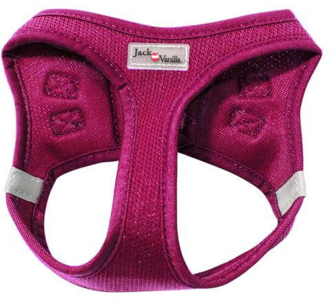 JACK AND VANILLA, Bequemes Netzgeschirr für Hunde, sicherer Sitz, Elegantes Design, einfach zu tragen, verstärkte Sicherheit, Größe 27-30 cm, Pink-XXXS, Expeditionsmodell