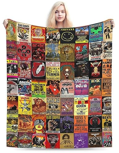 ATOurDealss Rock Band Collage-Decke, weich, gemütlich, Fleece-Überwurf, Plüsch, leicht, warm, flauschig, Flanelldecken und Überwürfe für Couch, Sofa, Bett, 127 x 101 cm