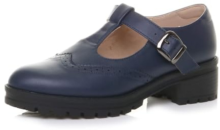 AJVANI Womens Ladies mid Block Heel Chunky t-bar Mary Jane Brogue Shoes Size