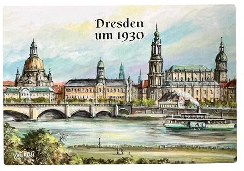 VALDEIG Kühlschrank Magnet - Dresden um 1930 - Kühlschrankmagnet Deutschland Germany Sachsen Souvenir Magnete für Kinder Mini Kühlschrankmagnete Geschenk Deko Dresdner Frauenkirche, Elbufer, Elbe, P