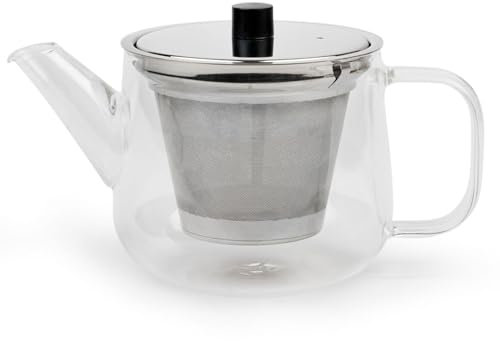 Bredemeijer kleine Glas-Teekanne 1.1 Liter - einwandige transparente Glaskanne für Tee mit Edelstahl-Teefilter