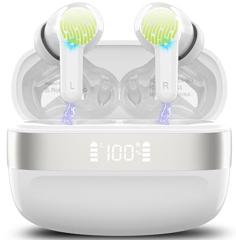Wireless Earbuds, In Ear Headphones Bluetooth 5.3 with 4 ENC Noise Cancelling Mic, 48H Playtime Bluetooth Earbuds with HiFi Stereo Deep Bass, LED Display, IPX7 Waterproof Wireless Earphones, USB-C