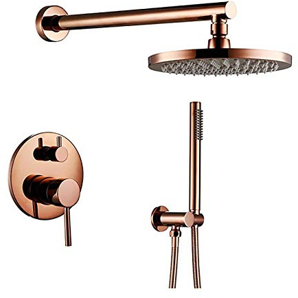 LXWKAI Rose Gold Brass Rain Mixer Shower Combo Set Wall Mounted Concealed Bathroom Shower Faucet Set with Shower Head, Handheld Shower,8 Inches,Showerheads Octopus feet