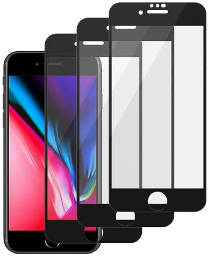 YLK 【3 Pezzi】 Pellicola Protettiva a Copertura Totale per iPhone SE 3/2 e iPhone 8/7 4,7 Pollici, Vetro Temperato Completa Film, HD Chiaro (Nero)