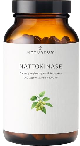 Naturkur® Nattokinase 100 mg (20.000 FU/g) - 240 Kapseln im Apothekerglas - Vegan, ohne unerwünschte Zusatzstoffe, in Handarbeit hergestellt in Unterfranken