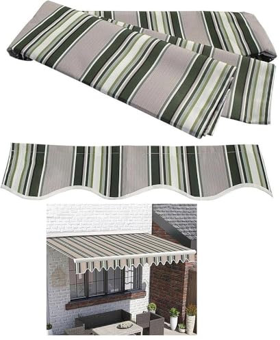 YHDMDQ Einziehbare Markisestoff 5x3m 4x3m 3.5x3m Markisentuch Markisenbespannung Sonnenschutz Markisenstoffen Ersatzstoffe Mit Volant Für Garten Balkon Hof Geschäfte(Stripe,4.5x3m/14.8x9.8ft)
