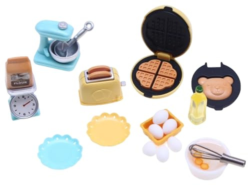 Dollhouse Kitchen Set, 10PCS/Set Plastic Dollhouse Kitchen Accessories Includes Waffle Maker, Toaster, Scale Stand, Mixer, Furniture for Doll House Decor Kids Gifts, Style 2, Toys
