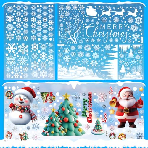 Wusboo Fensterbilder Weihnachten – 11 Bögen mit 418 Motiven, selbsthaftend aus PVC, wiederverwendbar – Schneeflocken & Weihnachtsmotive, Weihnachtsdeko für Fenster, Glas, Spiegel und Kühlschrank