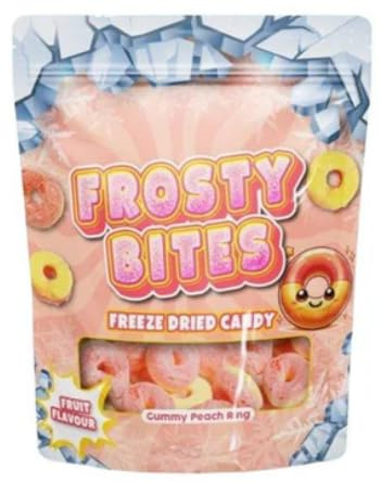 ArBo-Living Sweets – Frosty Bites Gummy Peach Rings 50g | Freeze Dried Candy | Gefriergetrocknete Süßigkeiten – Knusprig, fruchtig & viral Social-Media Snacktrend