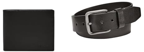 Fossil Herren Derrick Schwarzes Leder Portemonnaie und Brody Gürtel, Set