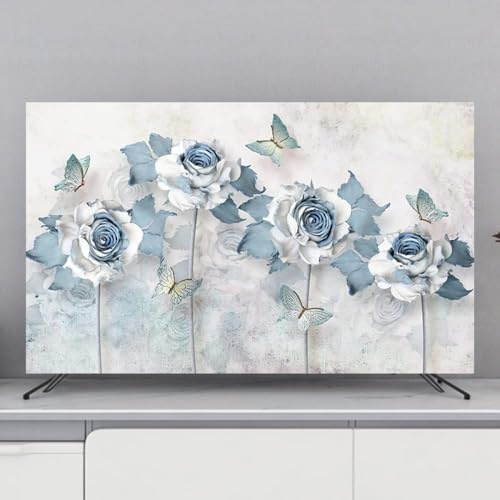 HSTANGKY Staubschutzhülle Für Fernseher Für Den Innenbereich Staubschutzhülle Mit Blumendruck Für LED/LCD Fernseher Und Monitore Dekorative Stoffhülle-flower4||45-48inch