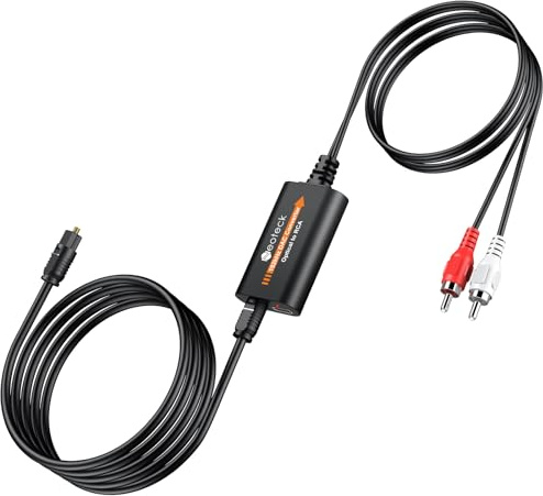 Neoteck Convertitore Audio Digitale-Analogico 192 kHz 24 bit - Cavo DAC Ottico SPDIF a RCA 1,8 m con Amplificatore Integrato - Adattatore Ottico a RCA Plug & Play per TV Amplificatore Home Cinema