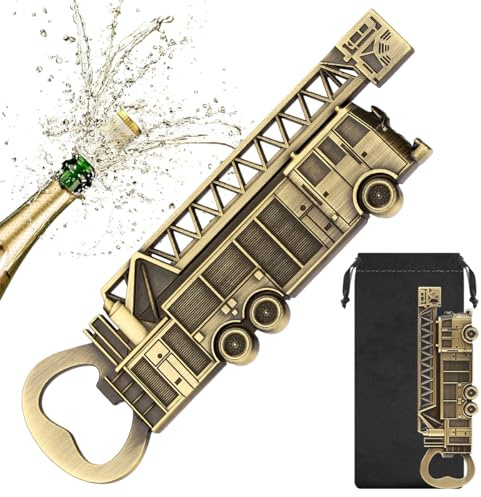 Feuerwehrauto Flaschenöffner, Bier Flaschenöffner, Bieröffner, Bierzubehör | Weihnachtsgeschenke, Vatergeschenke, Geburtstag, Party, Bar, für Männer, Frauen, Bierliebhaber, mit Geschenktüte, Bronze